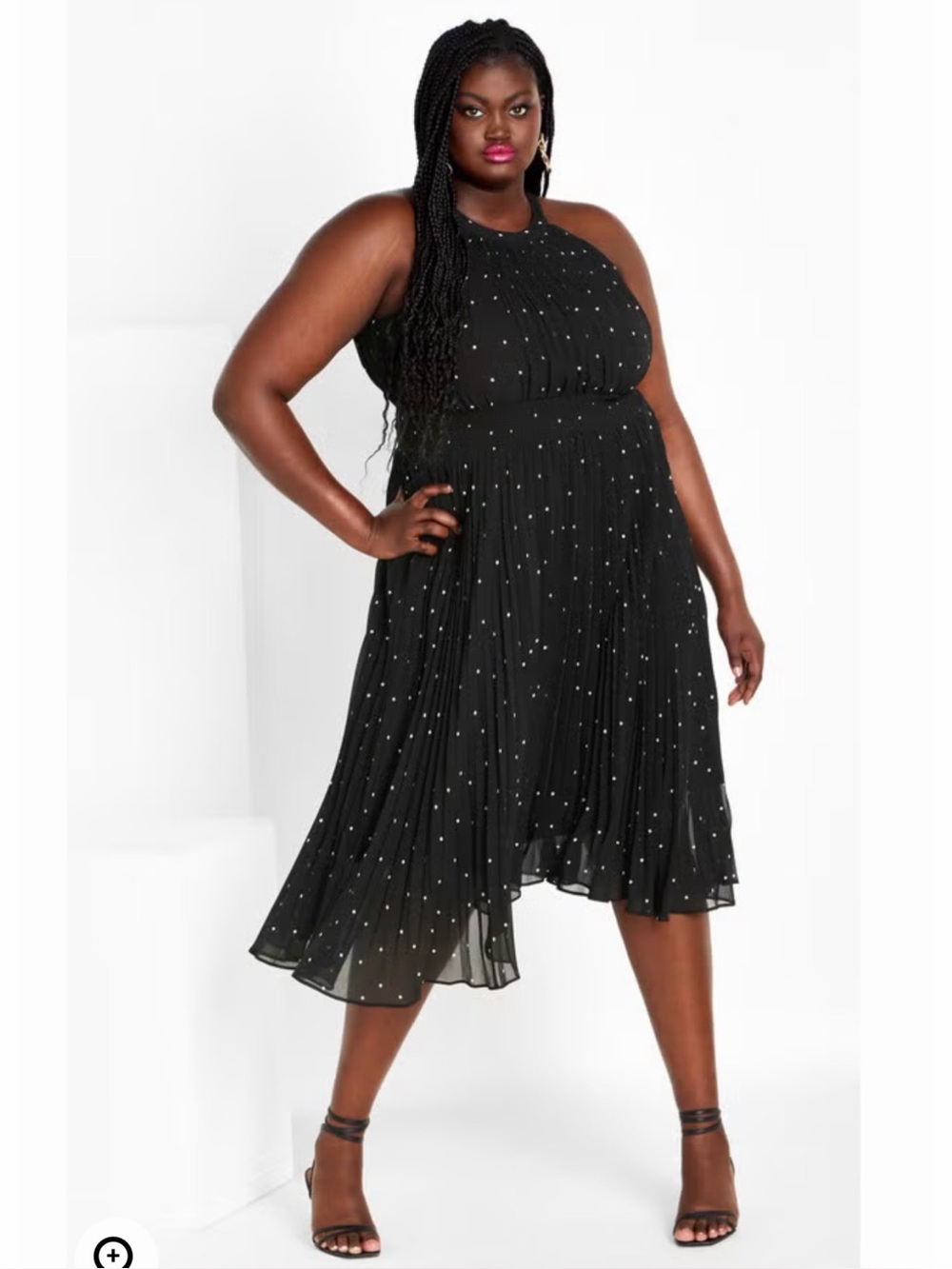 City Chic Miriam Midi Dress XXL/24 Black White Polka Dot Plisse Pleat Racerback